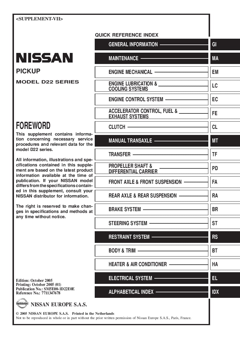Nissan Pickup 1998-2006 Full Repair Service Manual Download