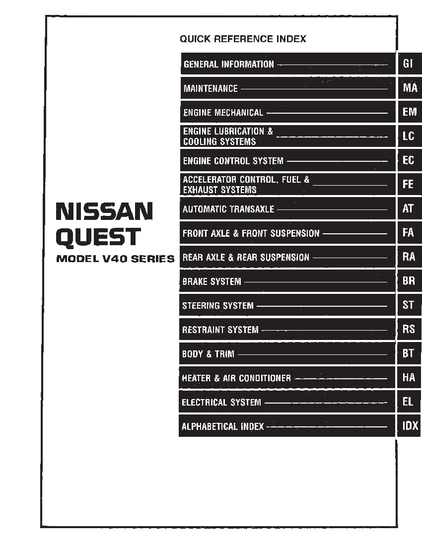 Nissan Quest 1994-1998 Full Repair Service Manual Download
