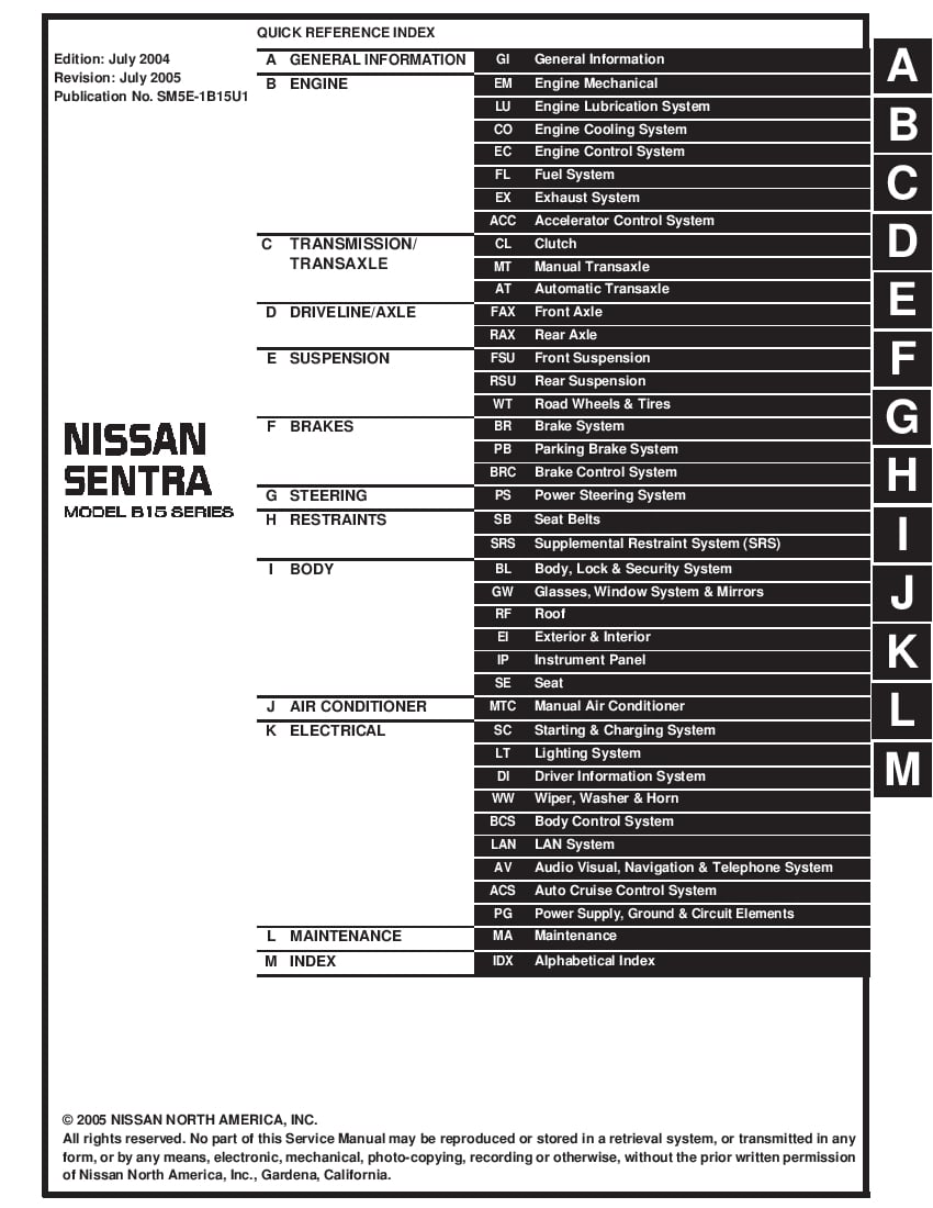 Nissan Sentra 2000-2005 Full Repair Service Manual Download