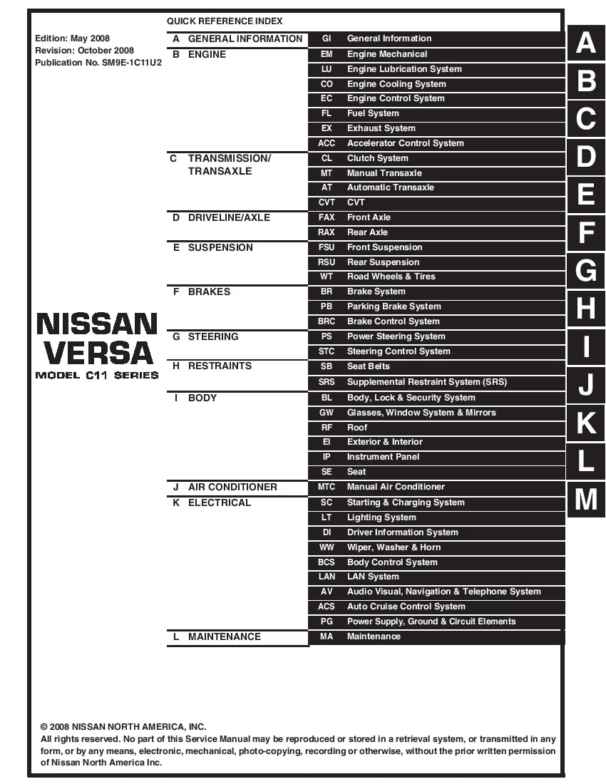 Nissan Versa 2007-2009 Full Repair Service Manual Download