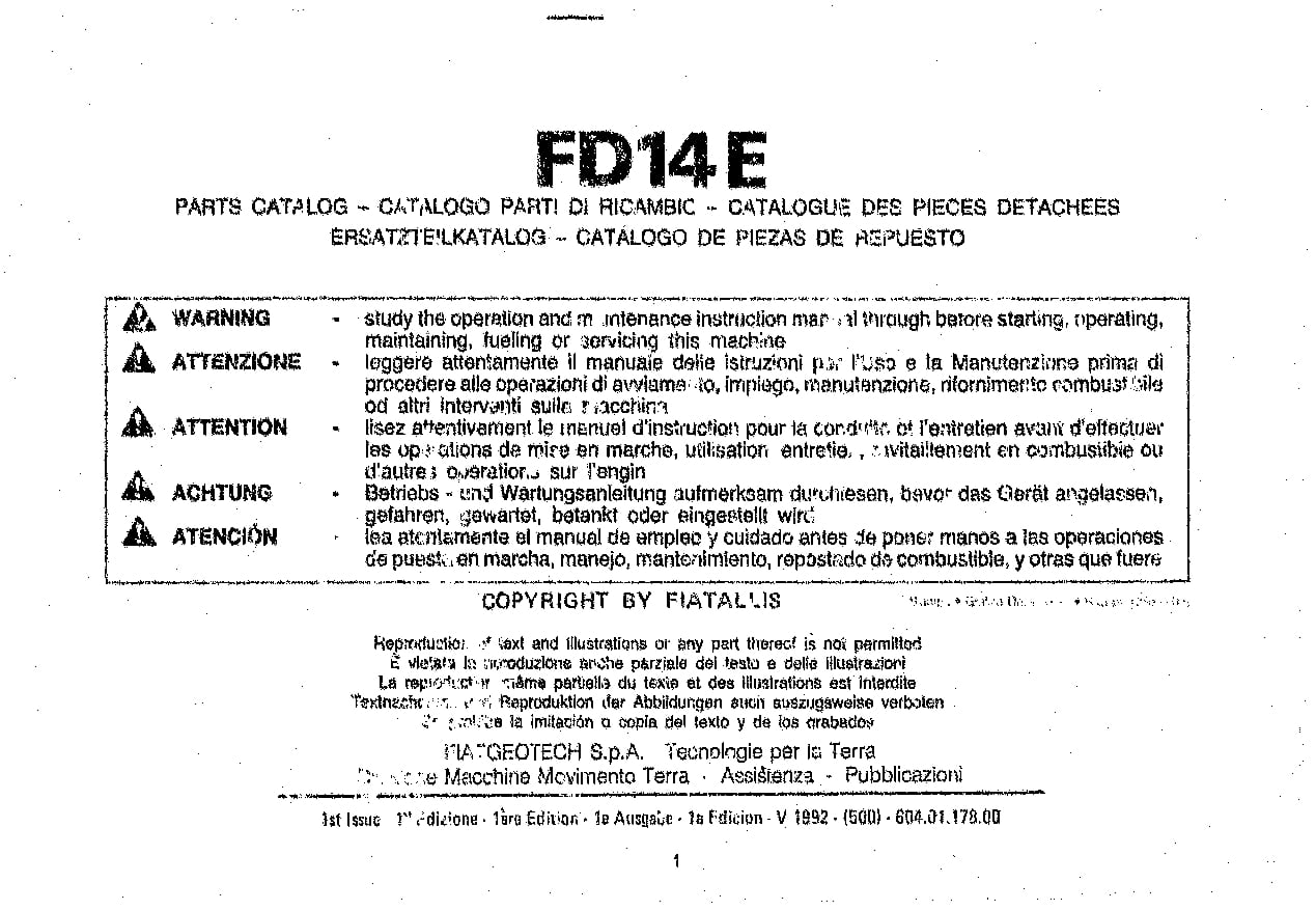 ALLIS CHALMERS FIATALLIS FD14E SN 60863 UP CRAWLER DOZER Parts Manual PDF Download