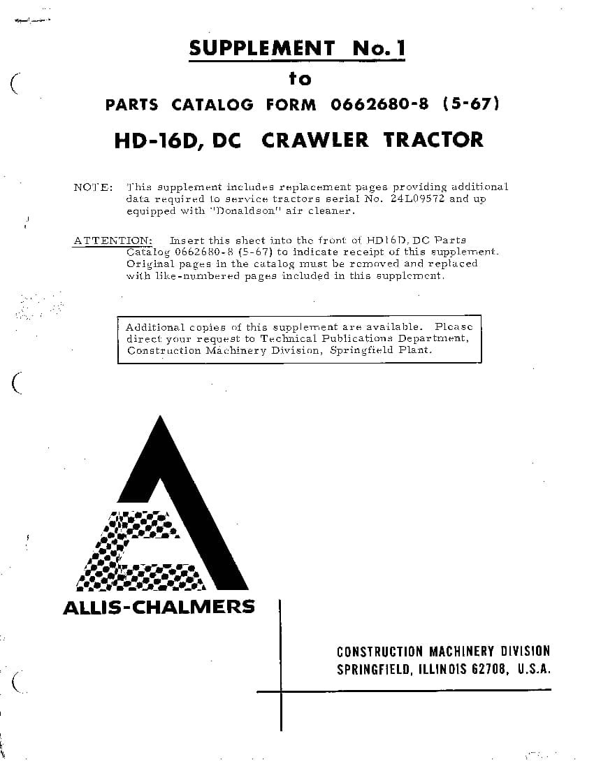 ALLIS CHALMERS FIATALLIS HD16D,HD16DC PM 70662680 CRAWLER DOZER Parts Manual PDF Download