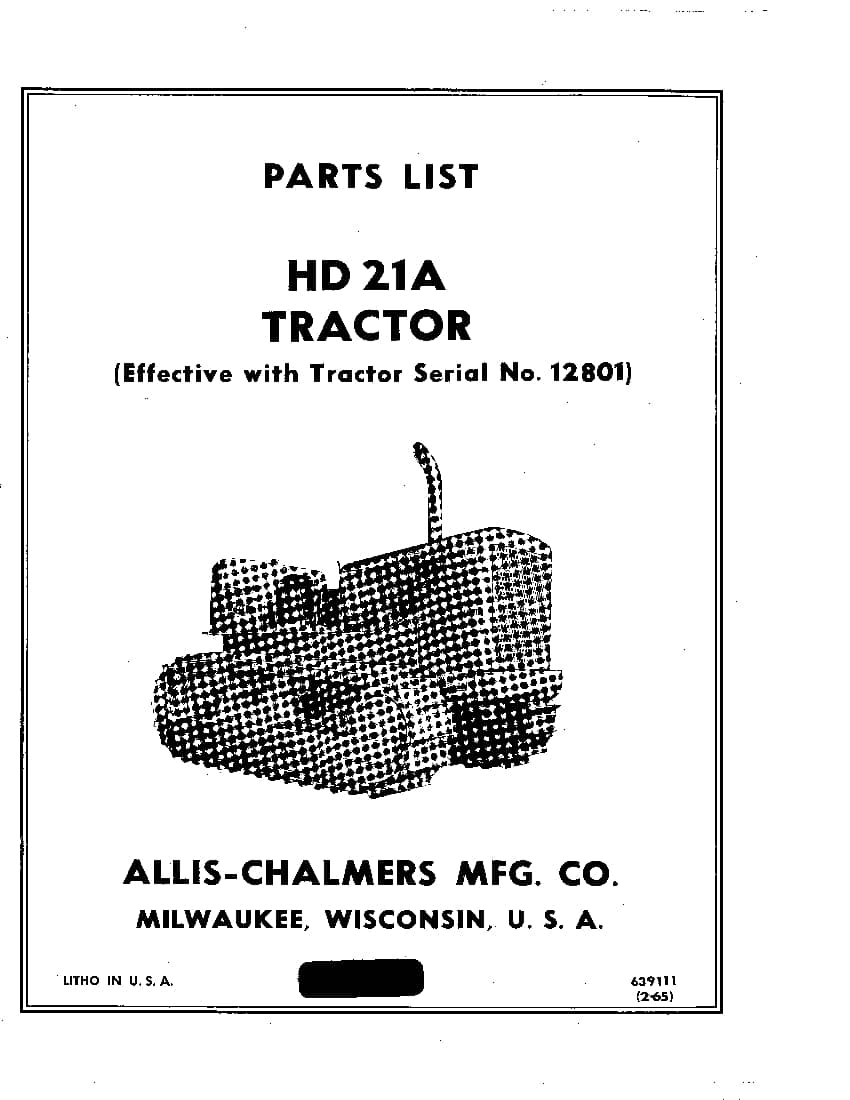 ALLIS CHALMERS FIATALLIS HD21A SN 12801 UP CRAWLER DOZER Parts Manual PDF Download