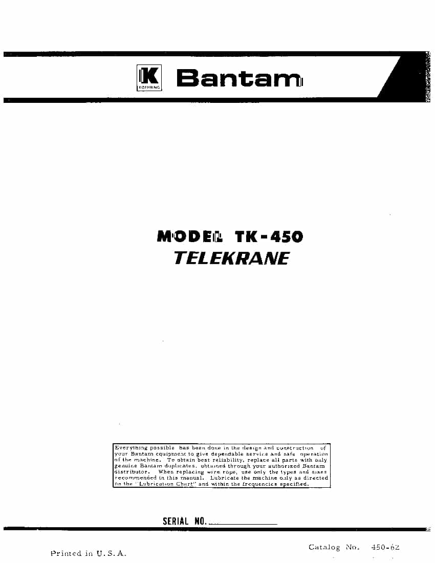 Bantam TK450 433 TELESCOOPS Parts Manual PDF Download