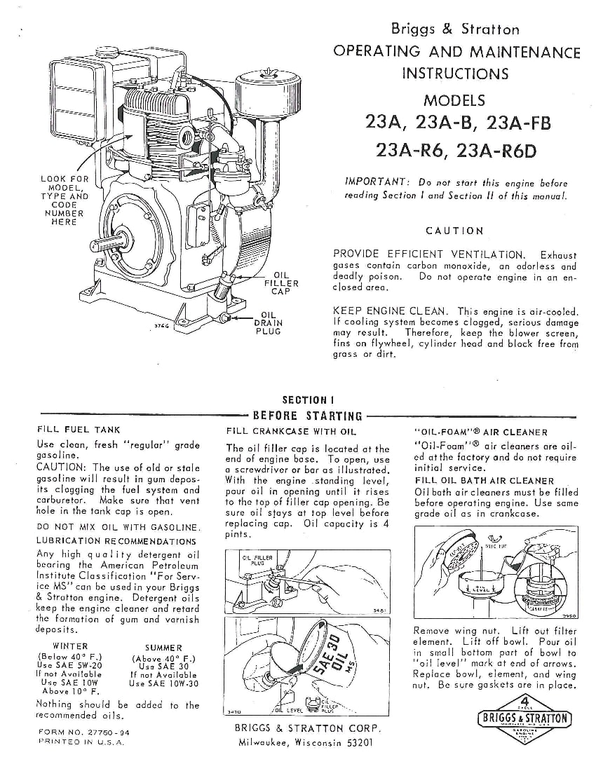 Briggs And Stratton Engine Tipa 23A Workshop Repair Service Manual PDF Download