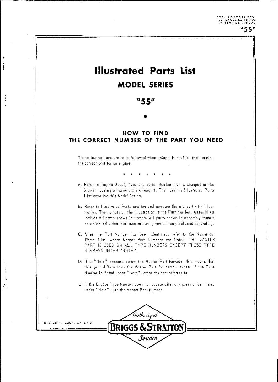 Briggs And Stratton Benzinski Motor Tip 5S Workshop Repair Service Manual PDF Download