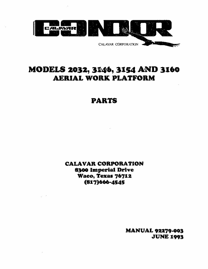CONDOR 3146,3154 92279 SCISSOR LIFT SCISSOR LIFT Parts Manual PDF Download
