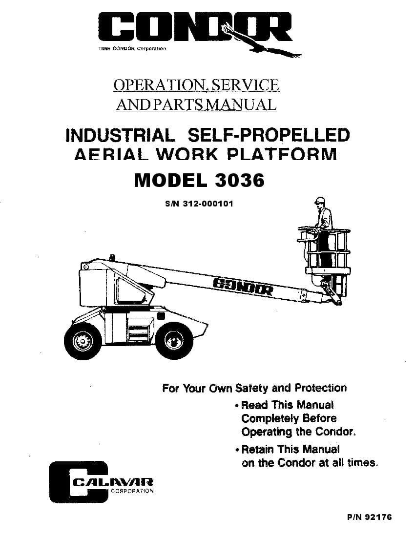 Condor 3036 92176 BOOM LIFT Parts Manual PDF Download