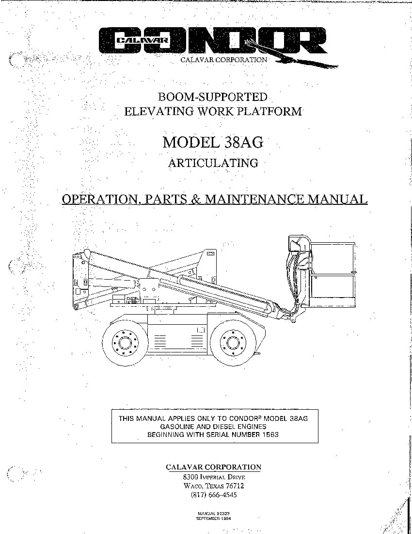 Condor 38AG OMP 92323 BOOM LIFT Parts Manual PDF Download