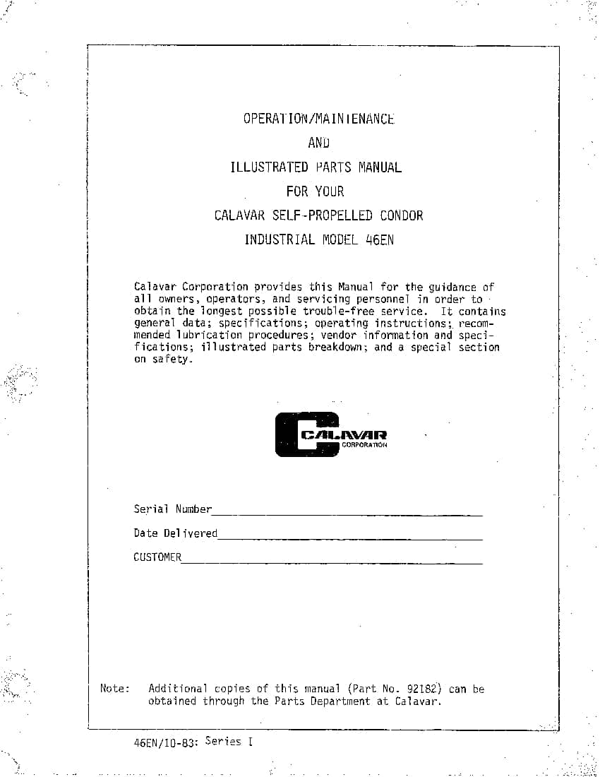 Condor 46EN OMP 92182 BOOM LIFT Parts Manual PDF Download