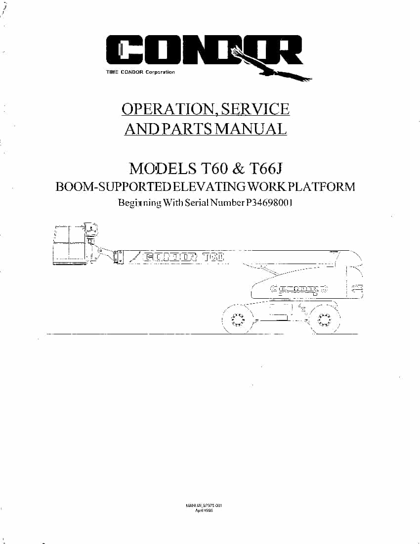 Condor T60 T66J 92375 BOOM LIFT Parts Manual PDF Download