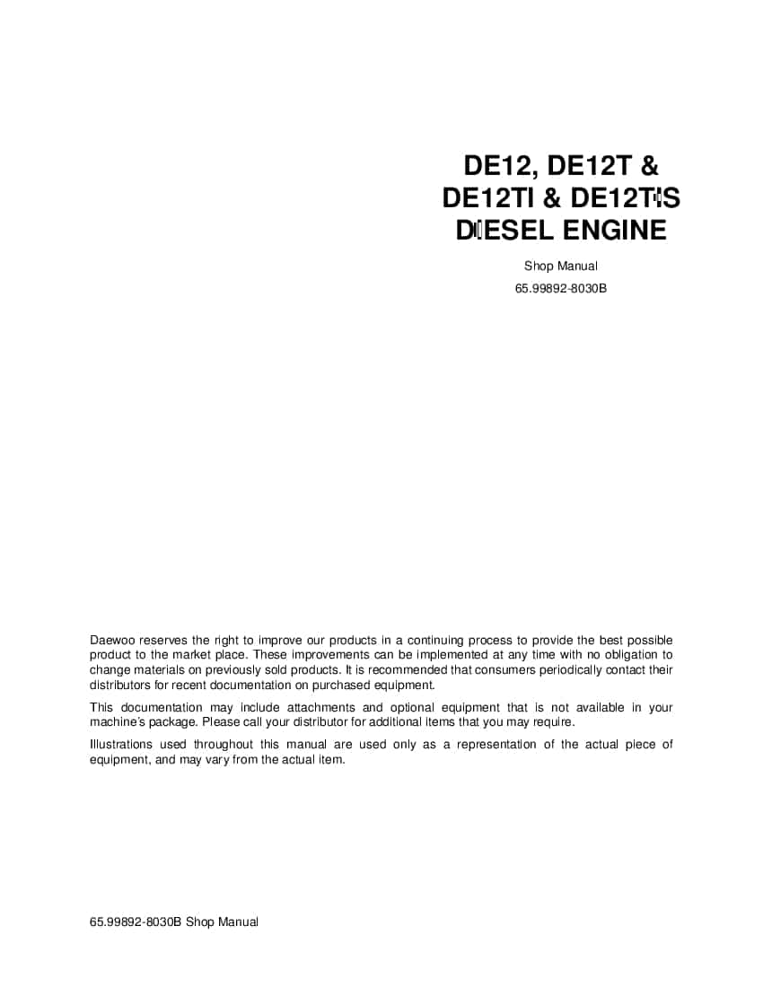 Daewoo Engine DE12, DE12T, DE12TI & DE12TIS Workshop Repair Service Manual PDF Download
