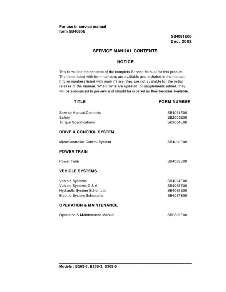 Daewoo Lift Trucks B20S-3, B25S-3, B30S-3 Workshop Repair Service Manual PDF Download