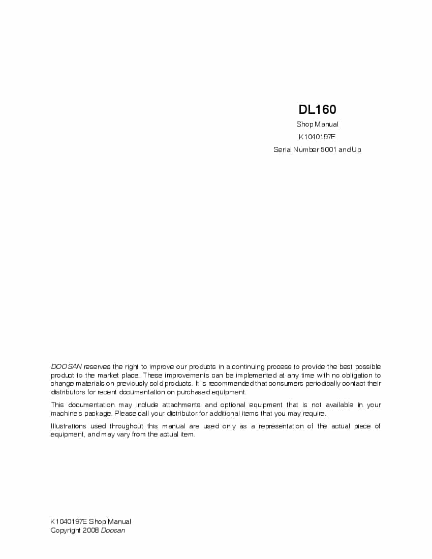 Doosan DL160 (K1040197E) Wheel Loader Workshop Repair Service Manual PDF Download