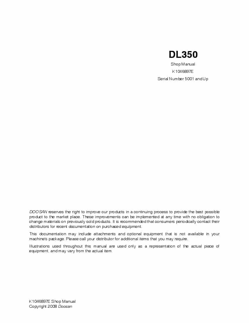 Doosan DL350 (K1046897E) Wheel Loader Workshop Repair Service Manual PDF Download