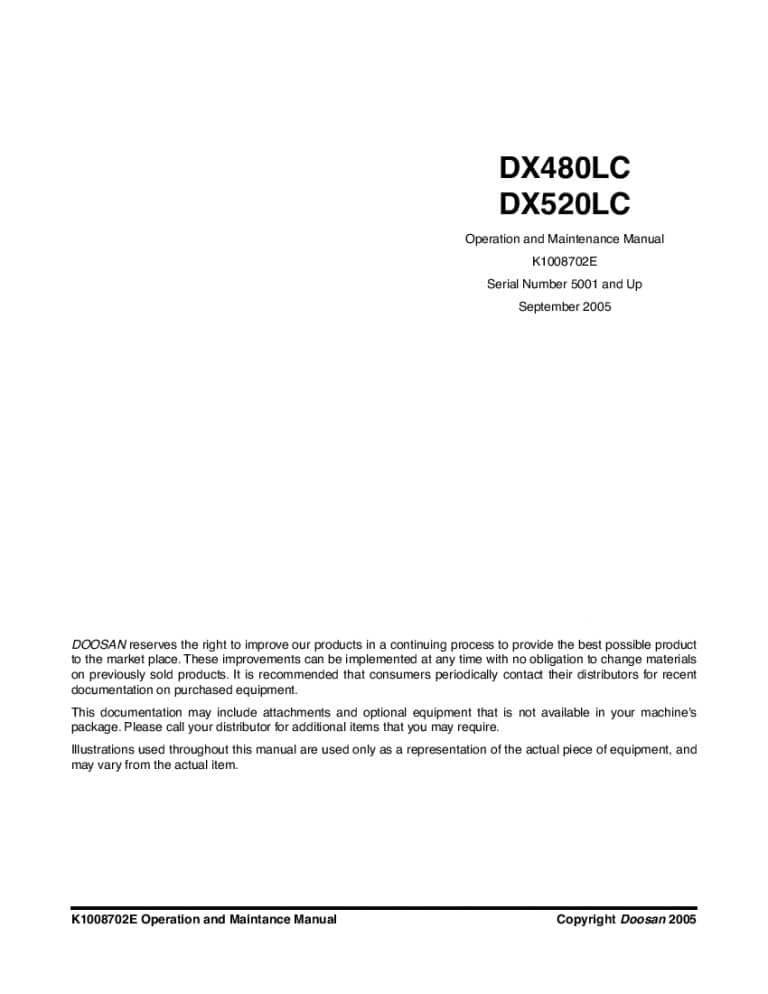 Doosan DX480LC DX520LC Operation and Maintenance Manual PDF Download
