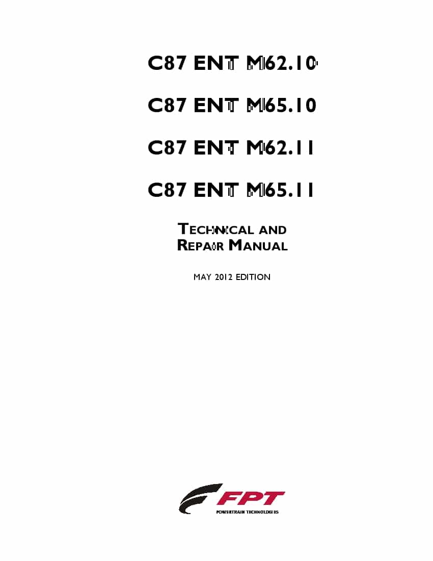FPT IVECO C87 ENT M62.10 C87 ENT M65.10 C87 ENT M62.11 C87 ENT M65.11 Workshop Repair Service Manual PDF Download
