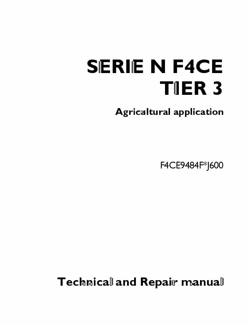 FPT IVECO SERIE N F4CE TIER 3 F4CE9484F.J600 Workshop Repair Service Manual PDF Download