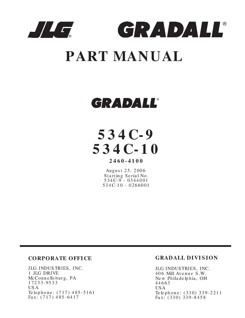 GRADALL (JLG) 534B-6 and 534B-8 Telehandler Parts Manual PN 9020-7316 PDF Download