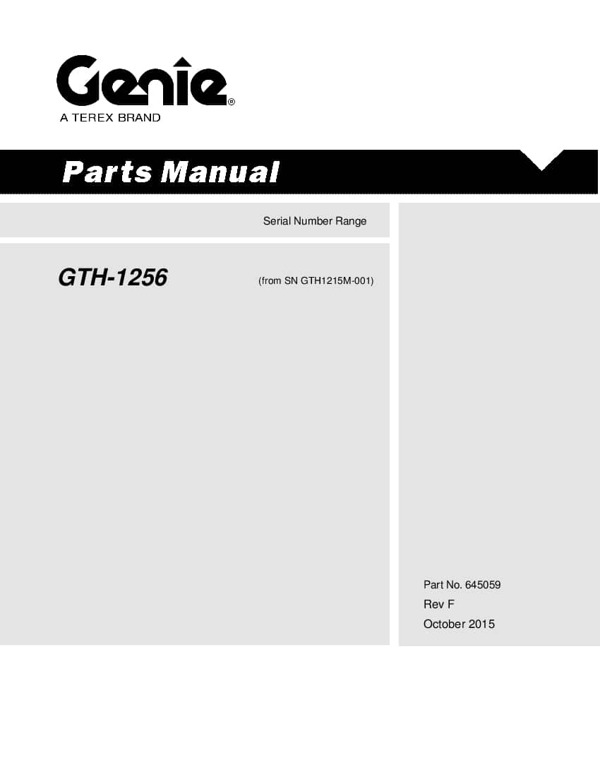 Genie GTH-1256 SERIAL NUMBER GTH1215M-001 Part Manual PDF Download