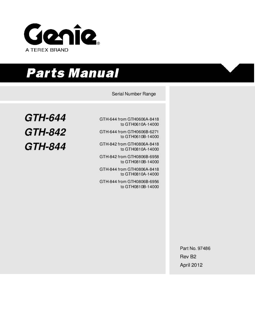 Genie GTH-842 from SN GTH-0608B-6958 to GTH-0810B -14000 Part Manual PDF Download