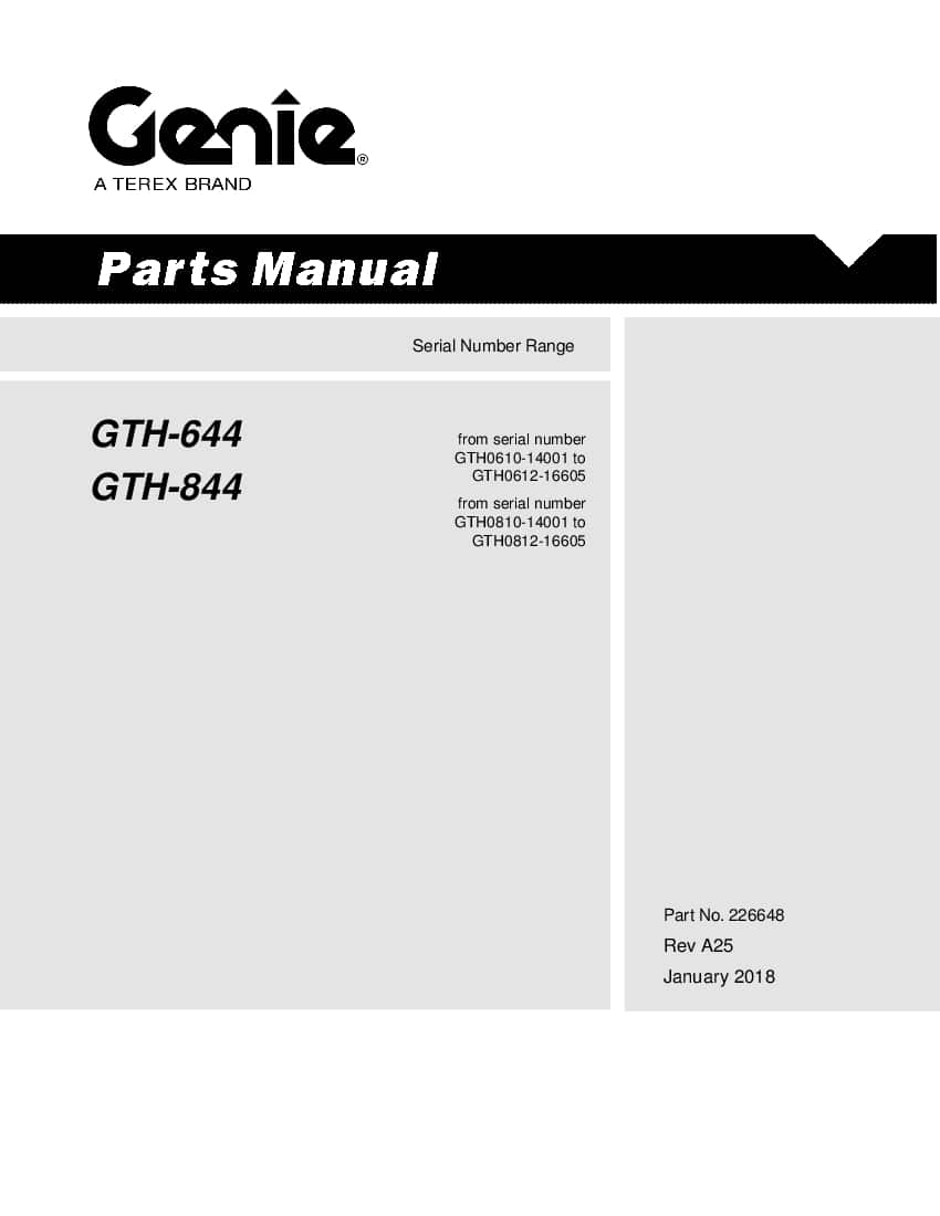 Genie GTH-844 FROM GTH0810-14001 TO GTH0812-16605 Part Manual PDF Download