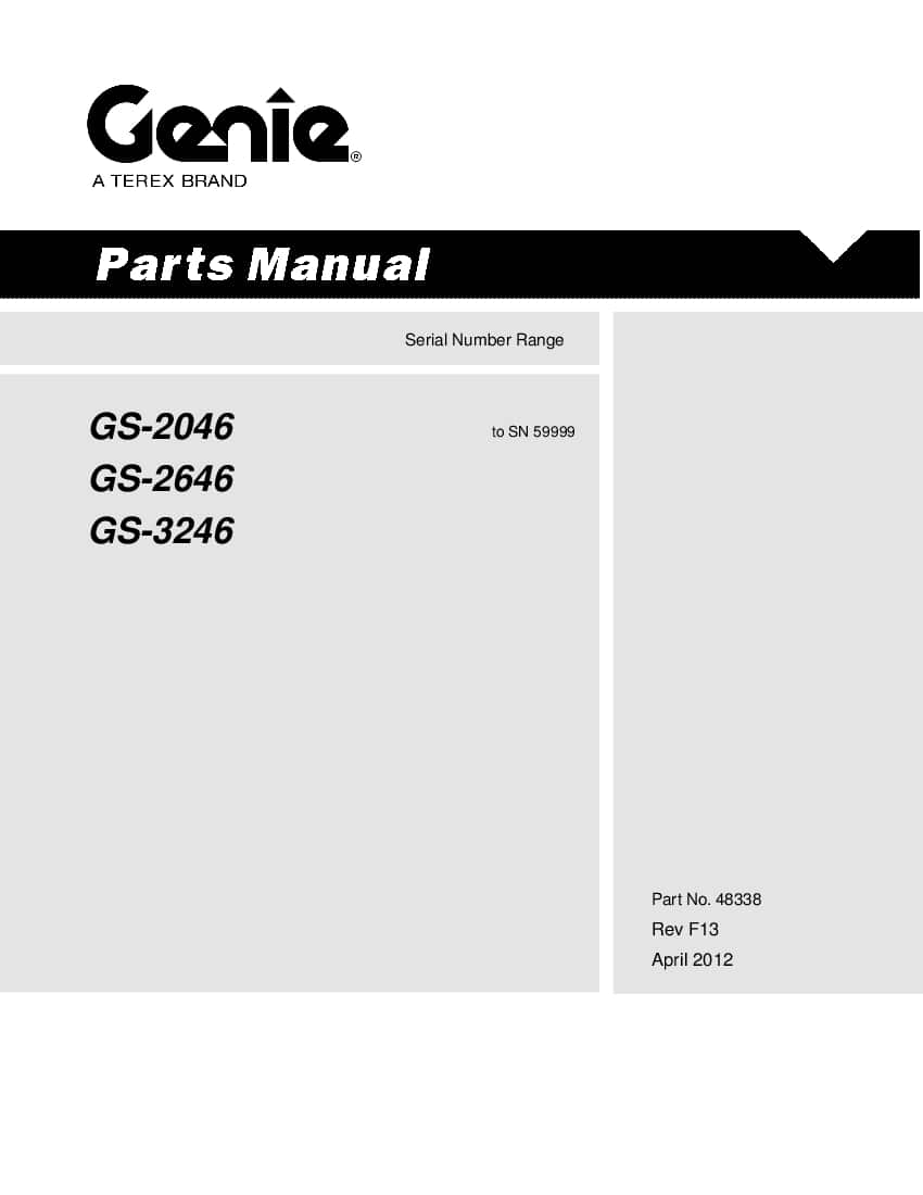 Genie Scissors Lift GS-2046, GS-2646, GS-3246 to SN 6000 Parts Manual PDF Download