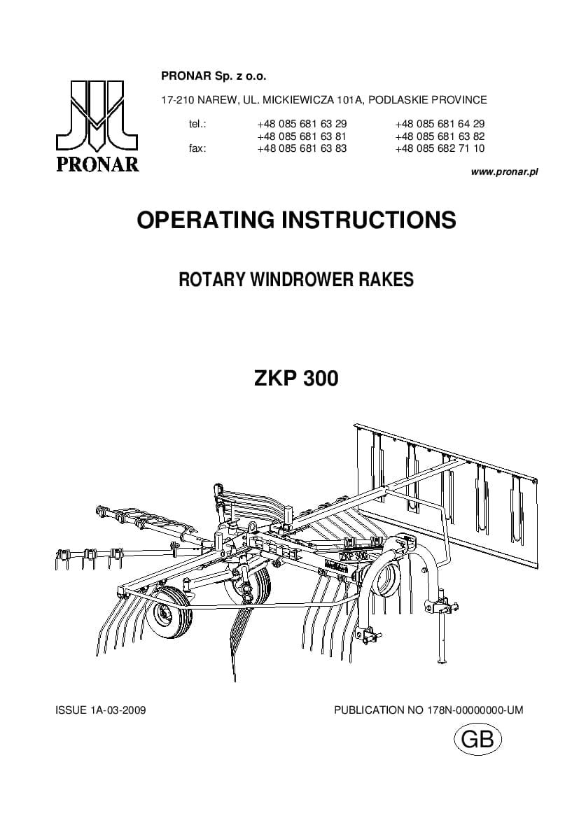 Hay Balers Pronar Zkp300 Workshop Repair Service Manual PDF Download