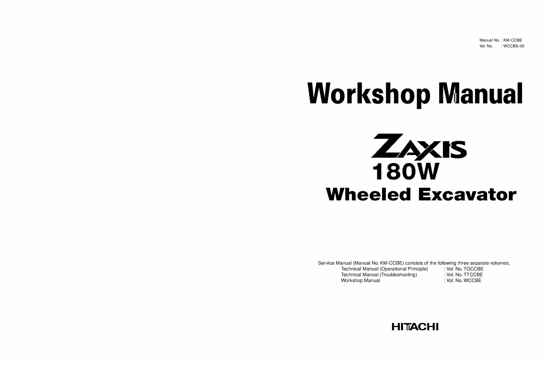 Hitachi 180W Excavator Workshop Repair Service Manual PDF Download
