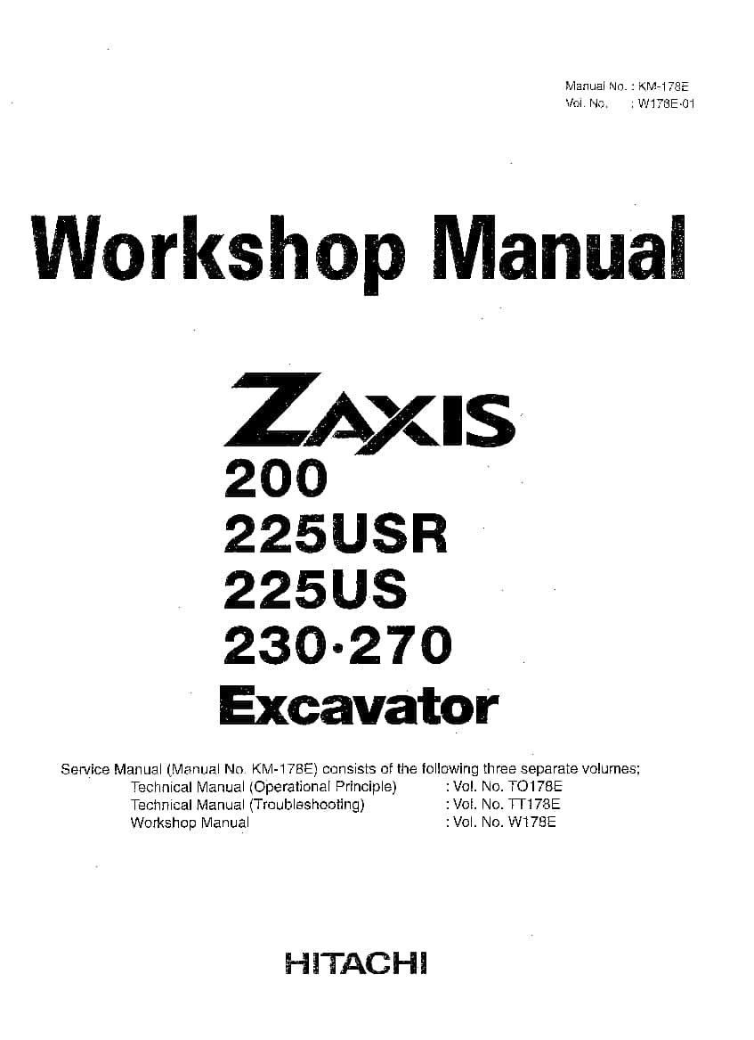 Hitachi ZX200 225 230 270 Excavator Workshop Repair Service Manual PDF Download