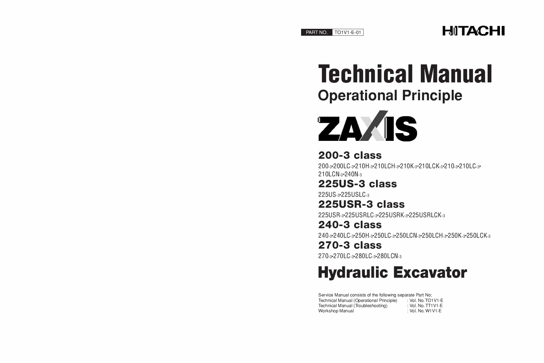 Hitachi ZX210-3 200 225 240 250 ZX270-3 Excavator Operational Principle Technical Manual PDF Download