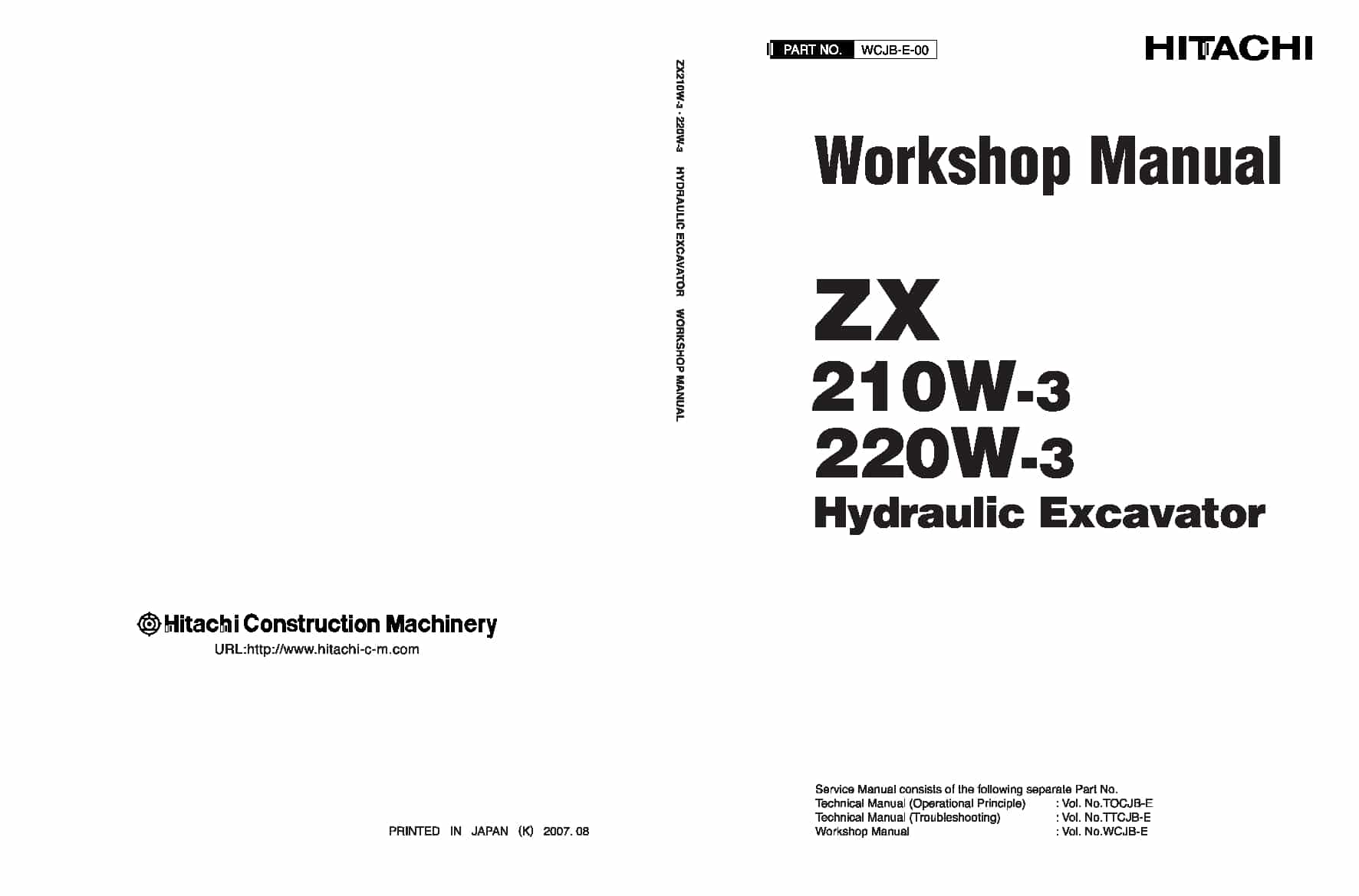 Hitachi ZX210W-3 220W-3 Excavator Workshop Repair Service Manual PDF Download