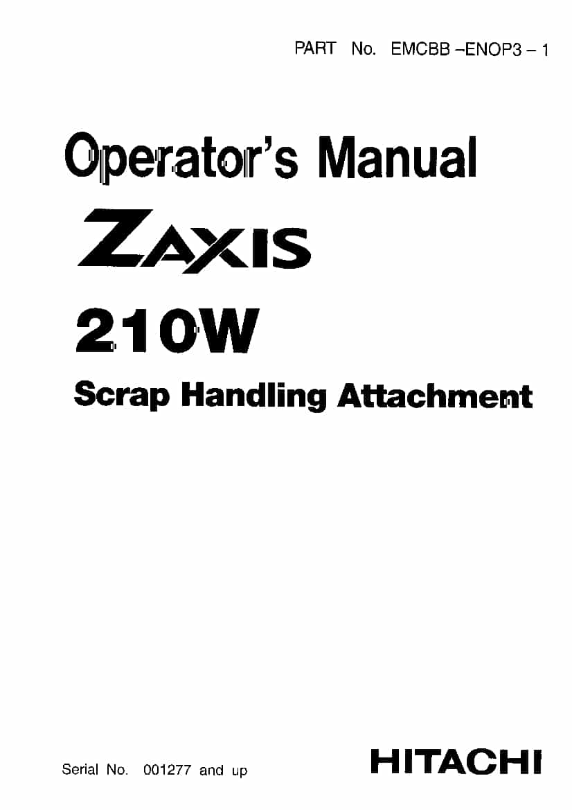 Hitachi ZX210W Scarap Handling Excavator Operation and Maintenance Manual PDF Download