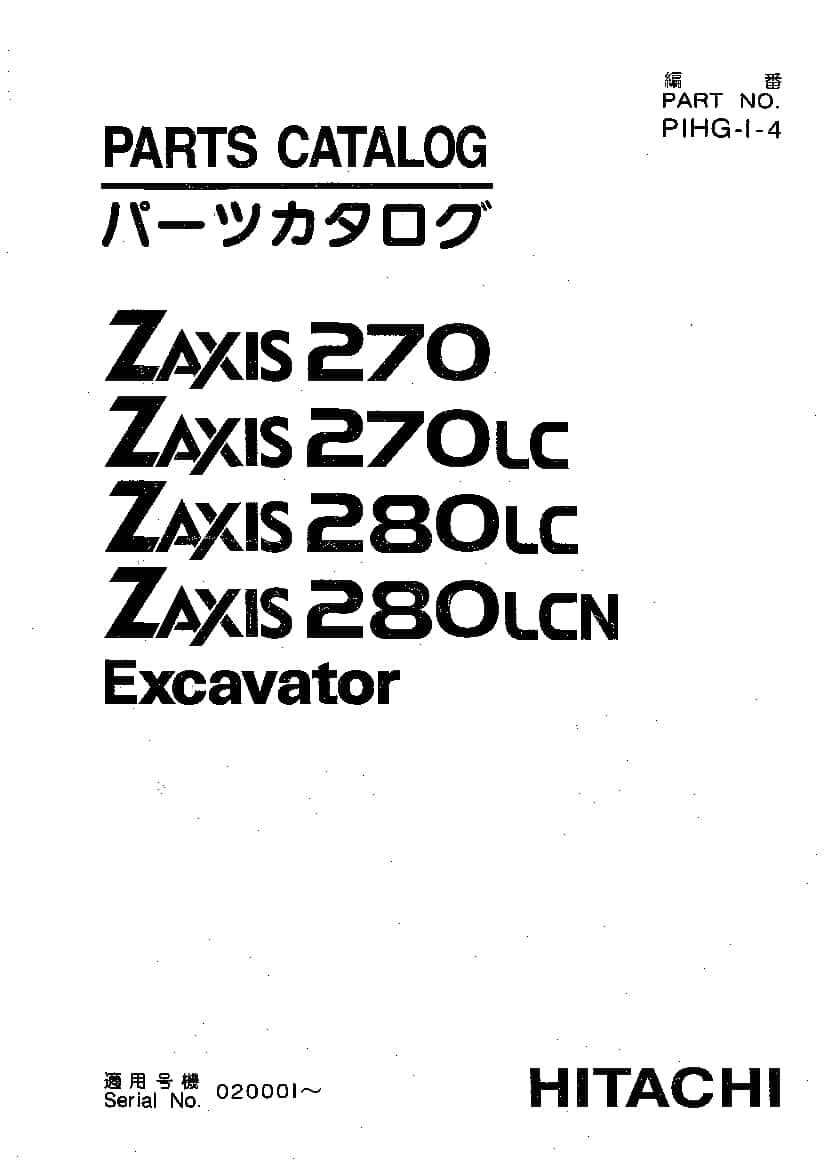 Hitachi ZX(270-280) Excavator Parts Manual PDF Download