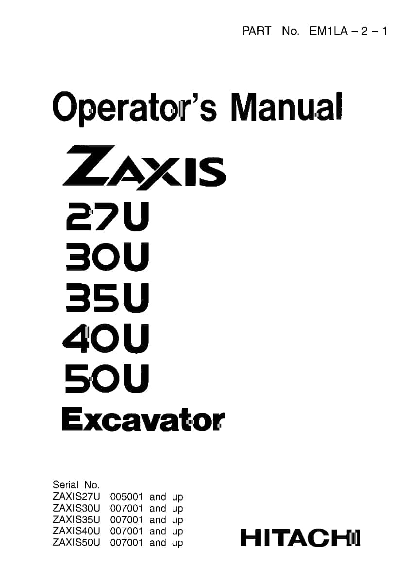Hitachi ZX27U 30U 35U 40U 50U Excavator Operation and Maintenance Manual PDF Download