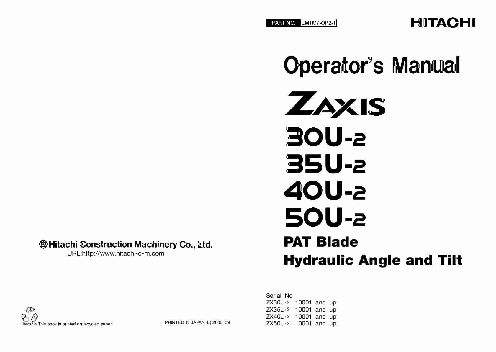 Hitachi ZX30U-2 35 40 50U-2. Excavator Operation and Maintenance Manual PDF Download