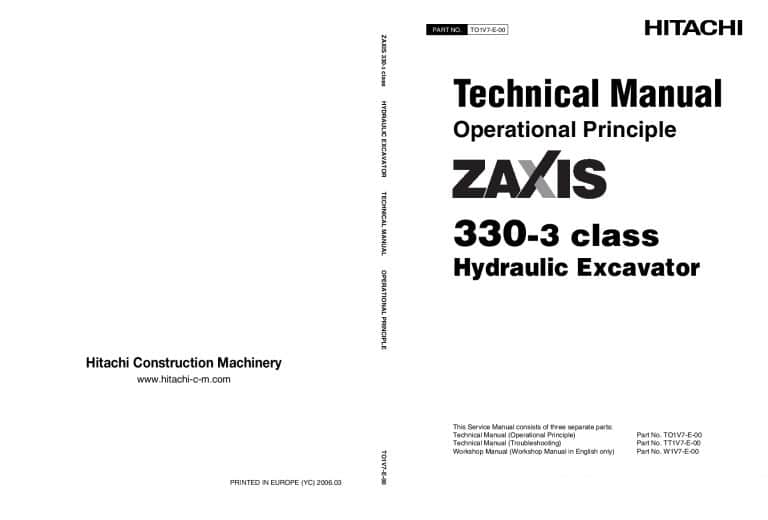 Hitachi ZX330-3 Excavator Operational Principle Technical Manual PDF Download