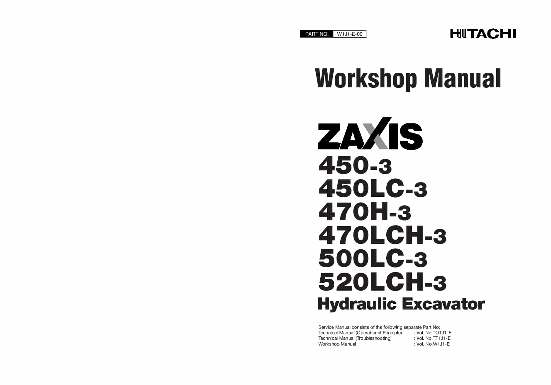 Hitachi ZX450-3 470-3 500-3 520-3 Excavator Workshop Repair Service Manual PDF Download