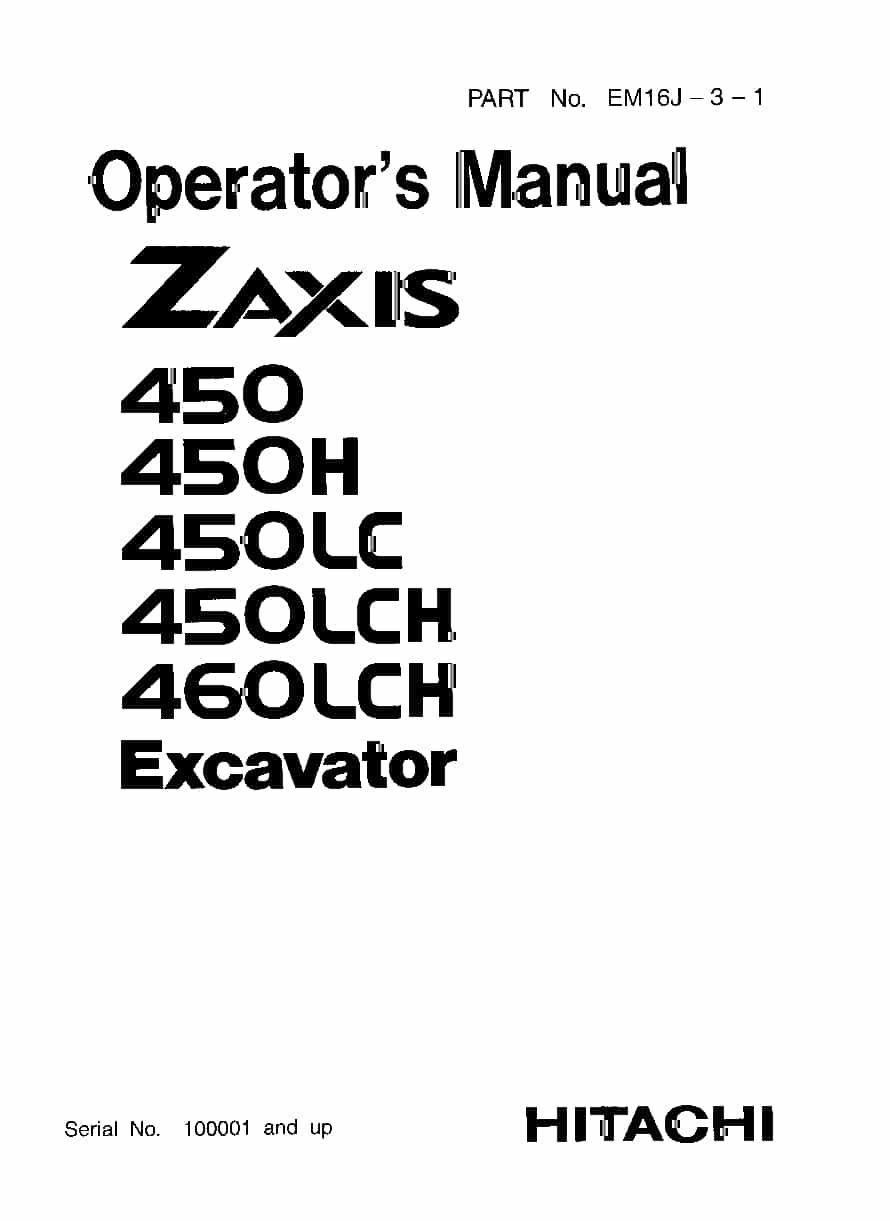 Hitachi ZX450 ZX460 LCH Excavator Operation and Maintenance Manual PDF Download