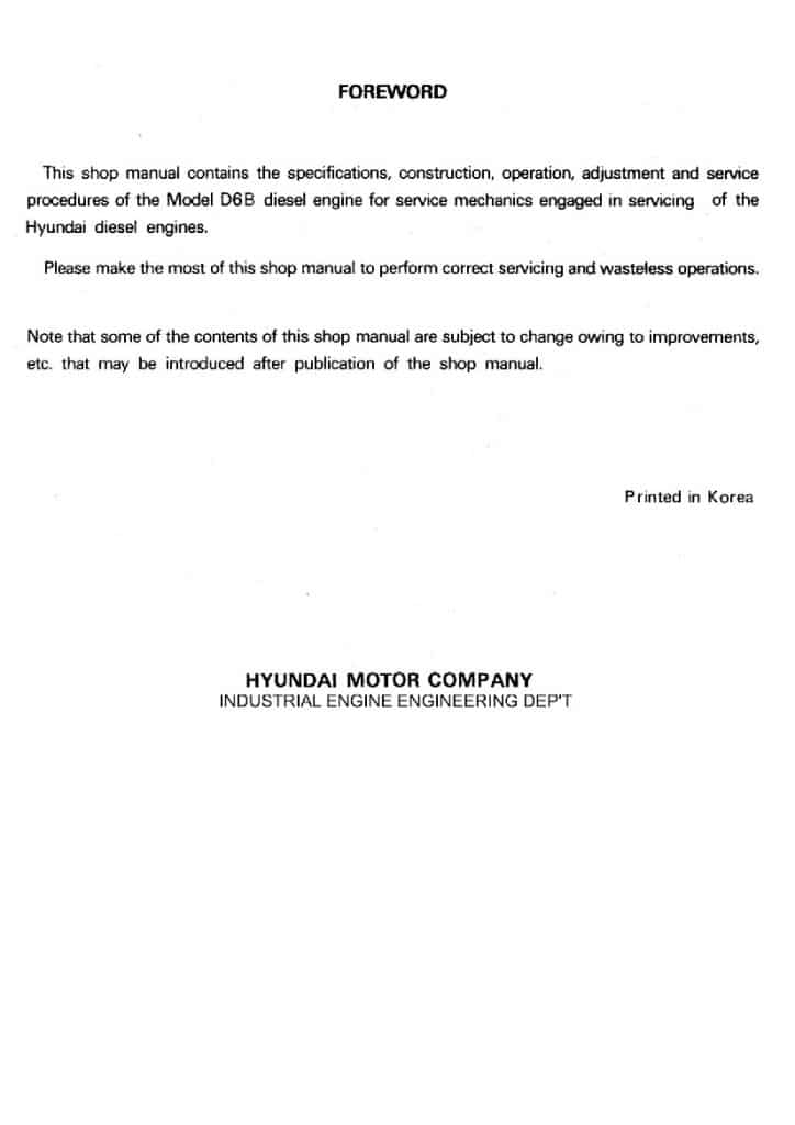 Hyundai engine D6B Workshop Repair Service Manual PDF download