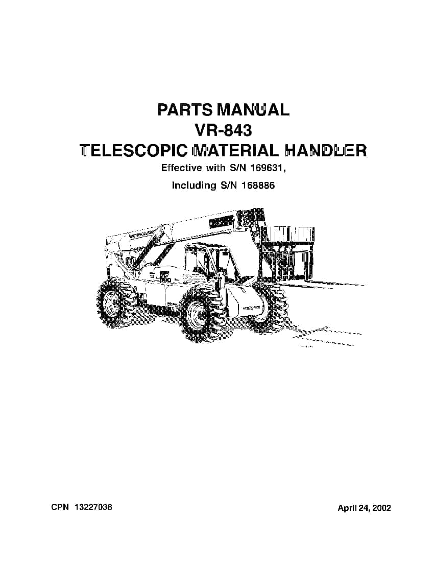 Ingersoll Rand VR-843 sn 169631 and up with 168886 Telehandler Parts Manual PDF Download