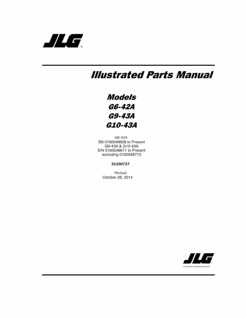 JLG G6-42A sn0160048658 & present Telehandler Parts Manual PDF Download