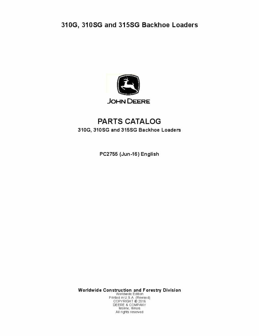 JOHN DEERE (JUN16) 310G 310SG and 315SG Backhoe Loaders PARTS MANUAL PDF Download