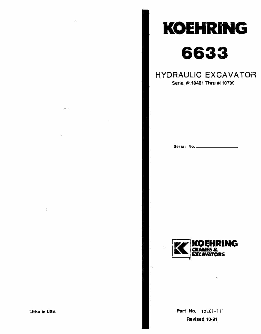 KOEHRING BANTAM 6633110401 EXCAVATOR Parts Manual PDF Download