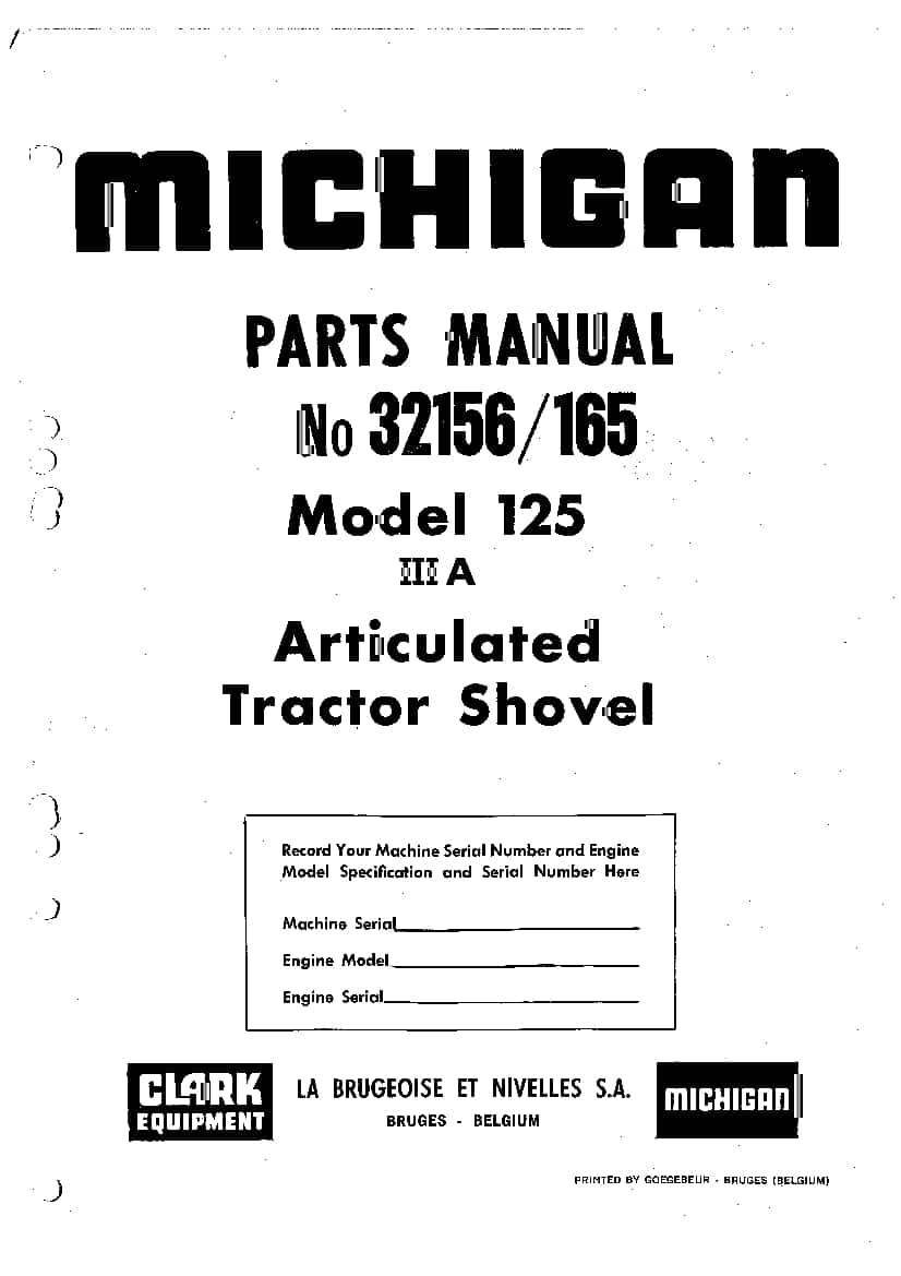MICHIGAN 125 IIIA 32156-165 WHEEL LOADER Parts Manual PDF Download