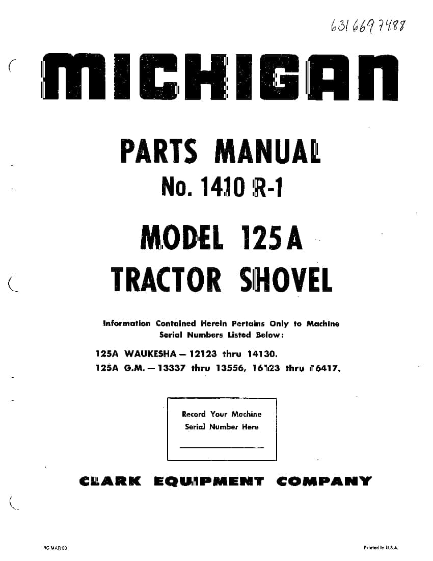 MICHIGAN 125A 1410 R-1 WHEEL LOADER Parts Manual PDF Download