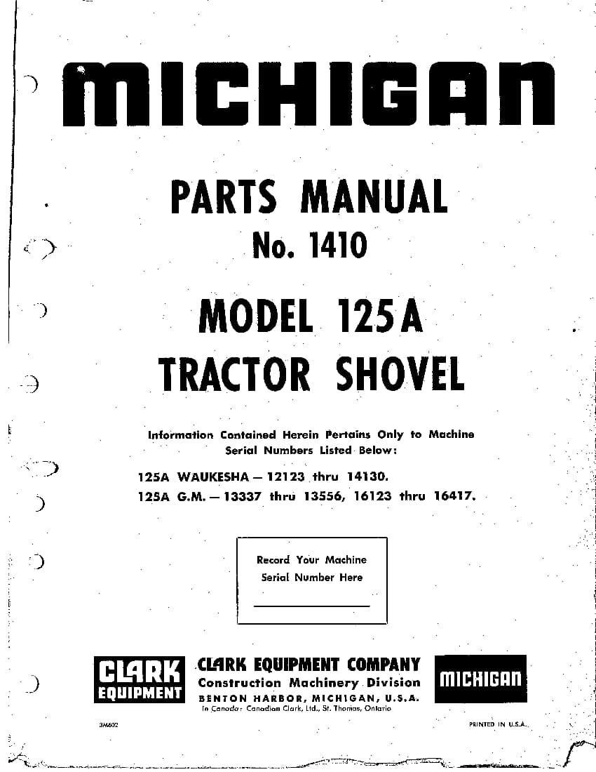 MICHIGAN 125A 1410 WHEEL LOADER Parts Manual PDF Download