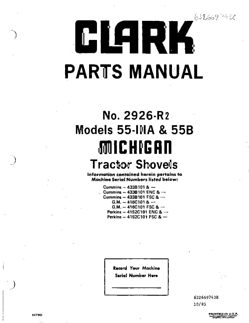 MICHIGAN 55-IIIA and 55B 2926-R2 WHEEL LOADER Parts Manual PDF Download
