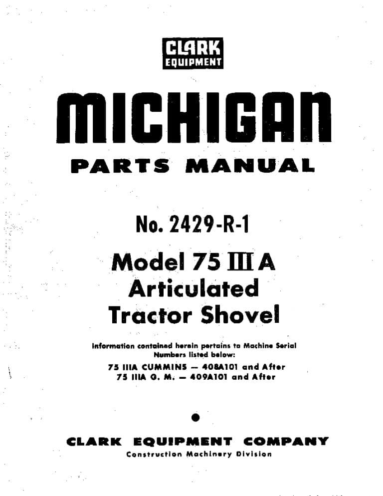 MICHIGAN 75 III A 2429-R-1 WHEEL LOADER Parts Manual PDF Download