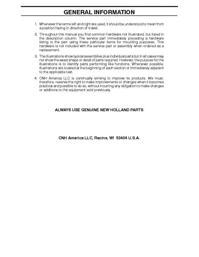 NEW HOLLAND L180 (LATE) SKID STEER Part Manual PDF Download